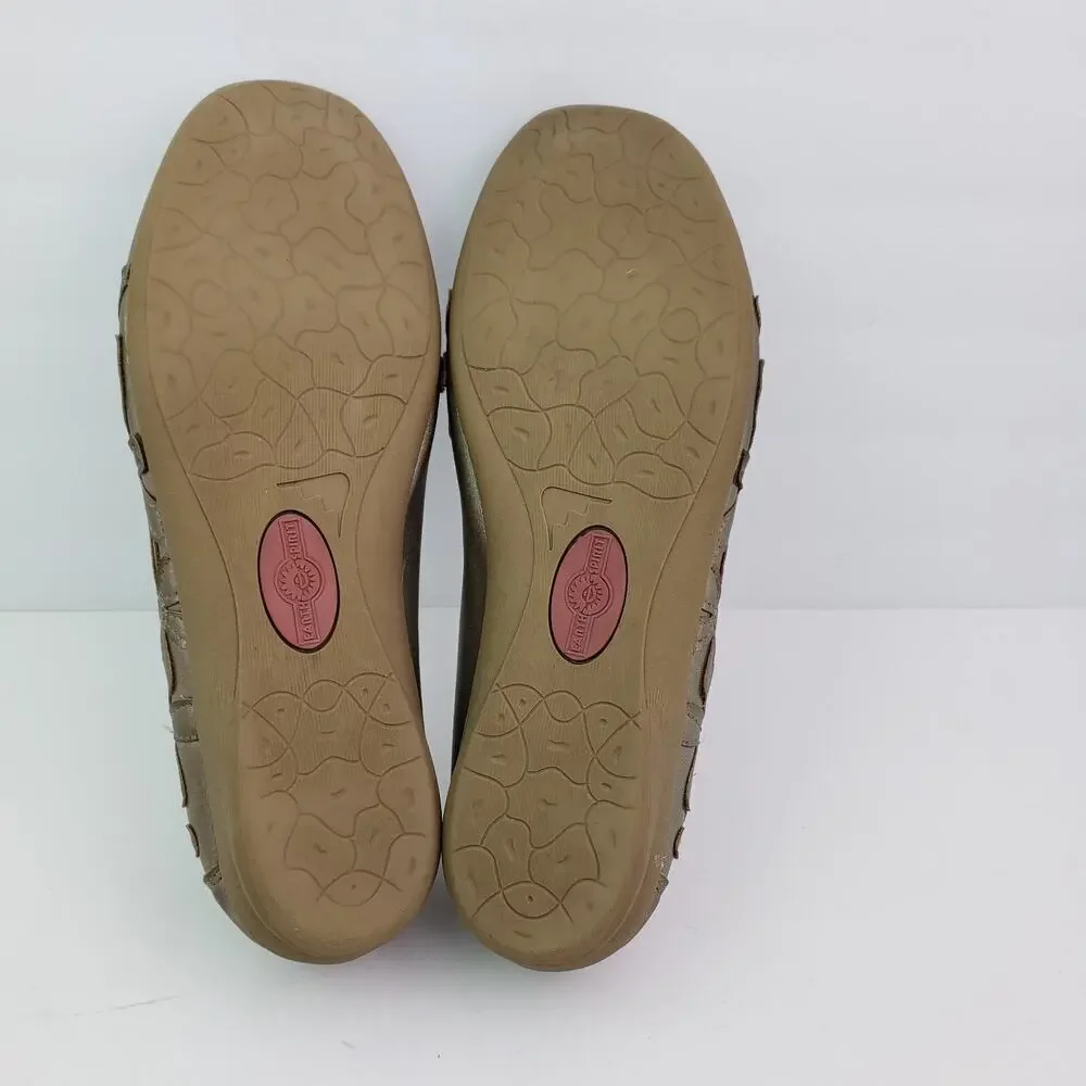 Earth Spirit Womens Size 10 Tan Gold Floral Design Slip On Ballet Flats Shoes